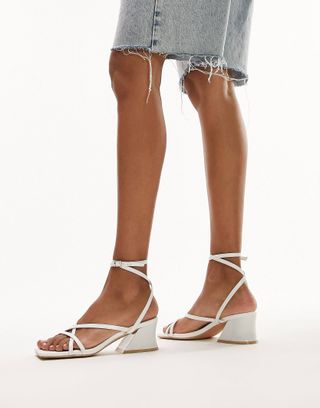 Topshop + Jay Angular Mid Heel Strappy Sandal in White Lizard