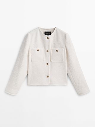 Massimo Dutti + Textured Cropped Jacket with Golden Buttons
