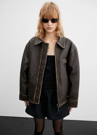 Mangov + Oversized Worn-Effect Leather Jacket