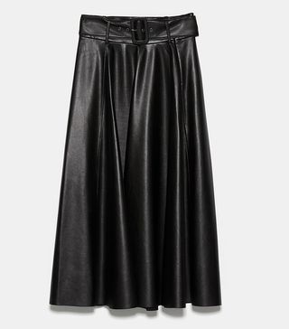 Zara + Faux Leather Skirt With Belt