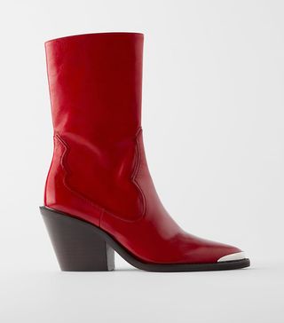Zara + Leather Cowboy Heel Ankle Boots