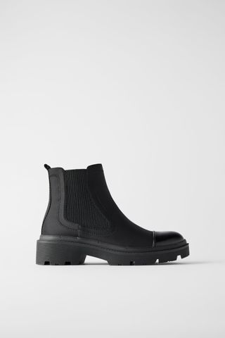 Zara + Flat Elastic Lug Soled Ankle Boots
