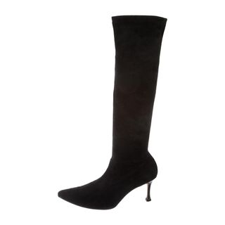 Manolo Blahnik + Pointed-Toe Knee-High Boots