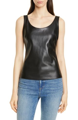 Theory + Scoop Neck Faux Leather Tank Top
