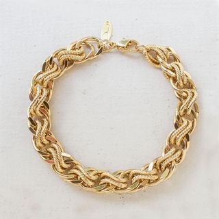 Vintage Oscar de la Renta + Gold Tone Braided Textured Links Bracelet