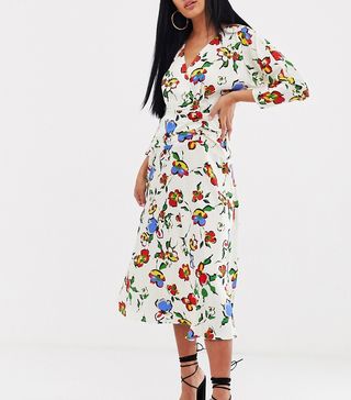 ASOS + Midi Dress With Ruched Panel