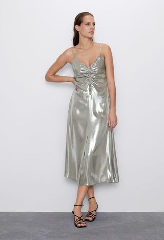 Zara + Metallic Look Dress