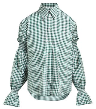 Burberry + Puff-Sleeve Oversized Gingham Cotton Shirt