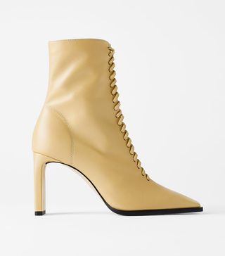 Zara + Laced Leather High Heel Ankle Boot