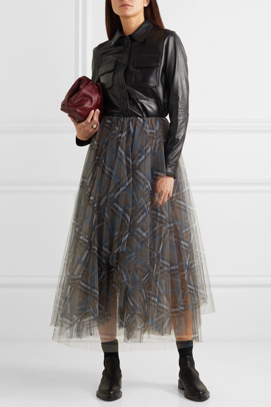 Brunello Cucinelli + Plaid Tulle Midi Skirt