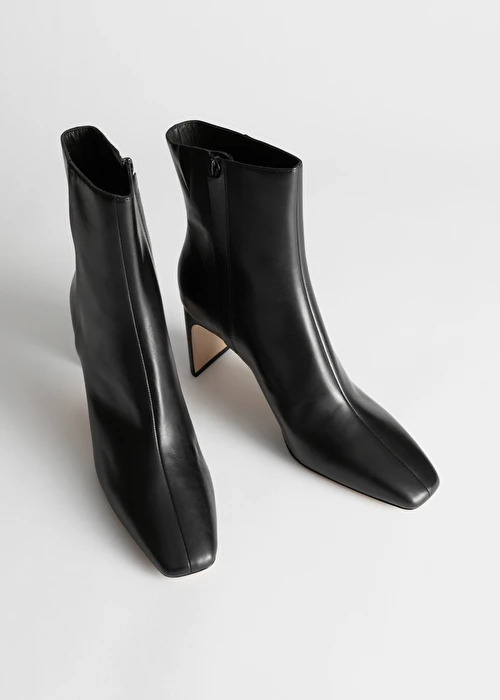 & Other Stories + Square Toe Leather Ankle Boots