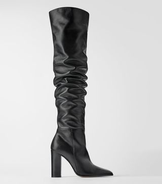Zara + Over-the-Knee High Heel Leather Boots
