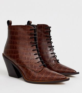ASOS + Redwood Premium Leather Western Lace-Up Boots