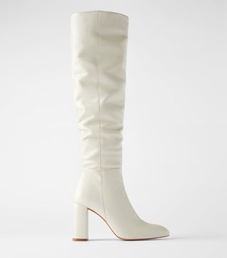 Zara + Leather High Heel Boot With Tall Leg