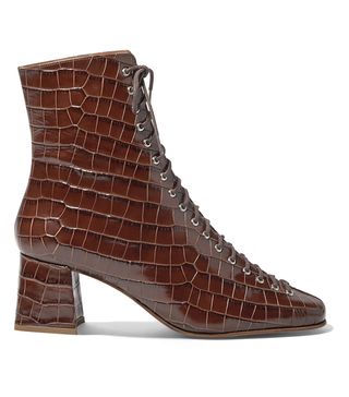 By Far + Becca Glossed Croc-Effect Leather Ankle Boots
