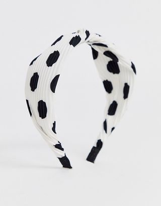River Island + Twisted Headband in White Polka Dot