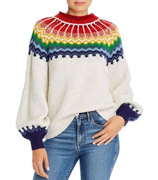 Saylor + Rainbow Balloon-Sleeve Intarsia Sweater