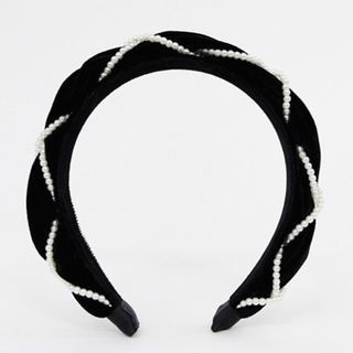ASOS Design + Velvet Headband With Pearl Detail