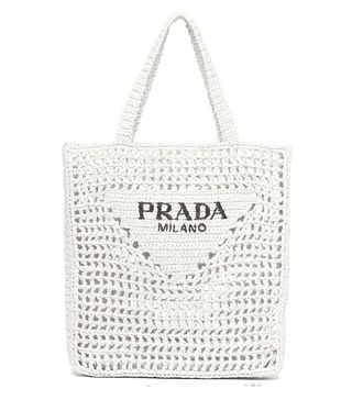 Prada + Raffia Tote Bag White
