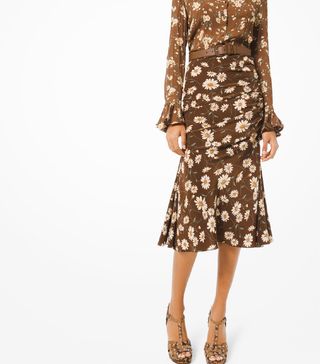 Michael Kors Collection + Daisy Silk Crepe De Chine Ruched Skirt