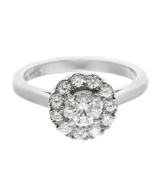 Harriet Kelsall + Platinum Diamand Halo Engagement Ring