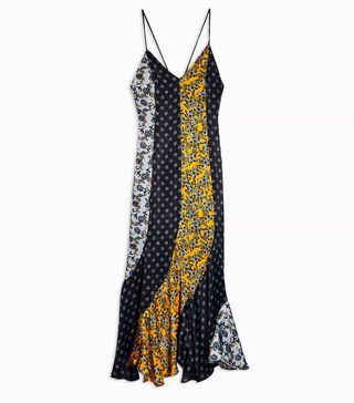 Topshop + Mixed Print Godet Midi Slip Dress