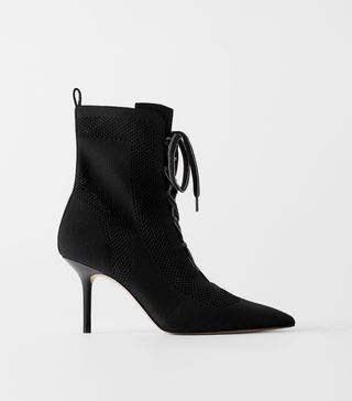 Zara + Laced Stretch Heeled Ankle Boots