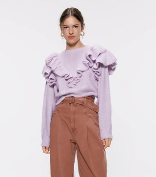 Zara + Knit Sweater With Ruffles