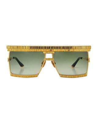 Anna-Karin Karlsson + The Emperor Square Titanium Sunglasses With Baguette Crystal Trim