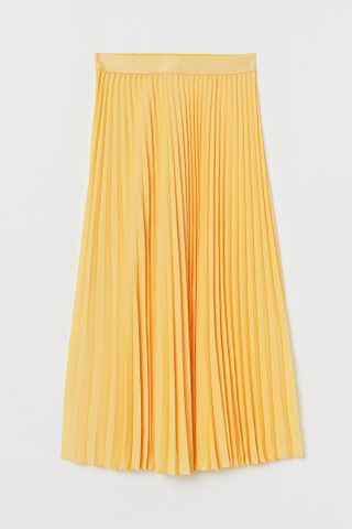 H&M + Light Yellow Pleated Skirt