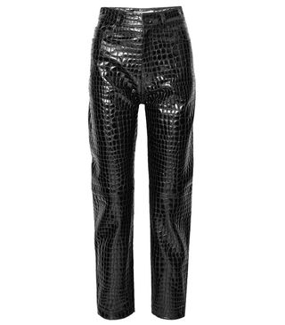 Attico + Croc-Effect Leather Tapered Pants