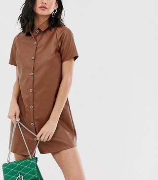 Wednesday's Girl + Relaxed Shirt Dress in Faux Leather