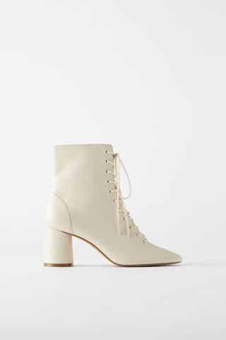 Zara + Leather Laced Heeled Ankle Boots