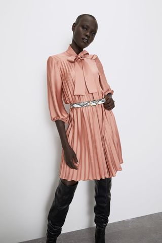 Zara + Pleated Dress with Belt