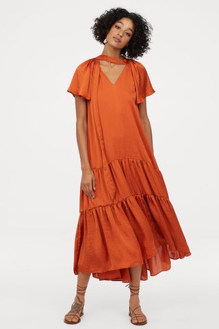 H&M + Tiered Satin Dress