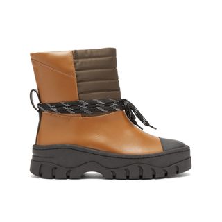 Ganni + Quilted-Panel Leather Biker Boots