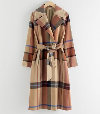 & Other Stories + Plaid Wool Blend Belted Long Coat