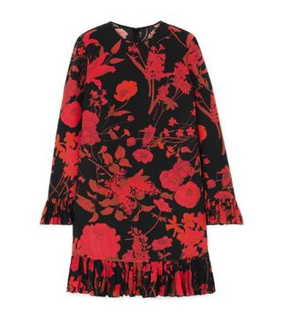 Valentino + Ruffled Floral-Print Silk Crepe de Chine Midi Dress