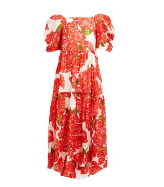 Rhode + Aurora Rose-Print Voile Midi Dress