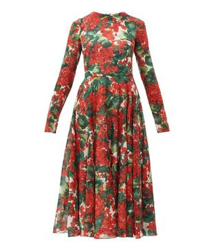 Dolce & Gabbana + Geranium-print silk-blend chiffon dress