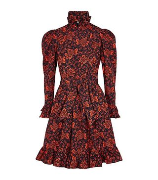 Batsheva + Floral-print ruffle-trimmed cotton dress