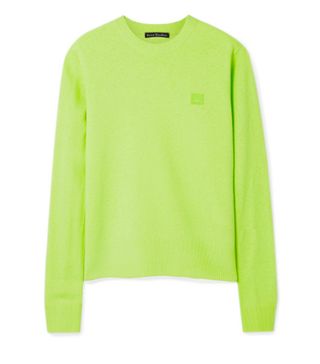 Acne + Nalon Face Appliquéd Neon Wool Sweater