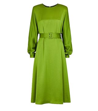 Dries Van Noten + Dicina Green Satin Midi Dress