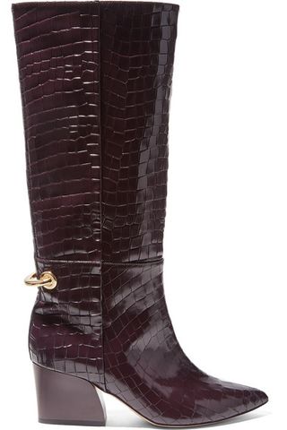 Tibi + Rowan Glossed Croc-Effect Leather Knee Boots