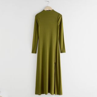 & Other Stories + Ribbed Mock Neck Green Dress
