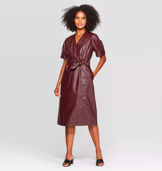 Who What Wear x Target + Short Sleeve V-Neck Wrap Front A Line Midi Dress
