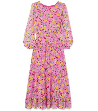 Saloni + Isabel Ruffled Printed Silk-Georgette Midi Dress