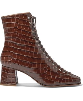 By Far + Becca Glossed Croc-Effect Leather Ankle Boots