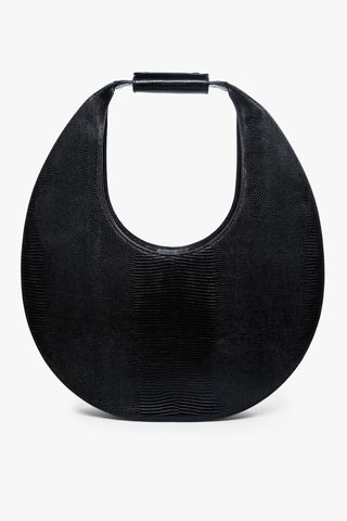 Staud + Large Moon Bag Black Lizard Embossed