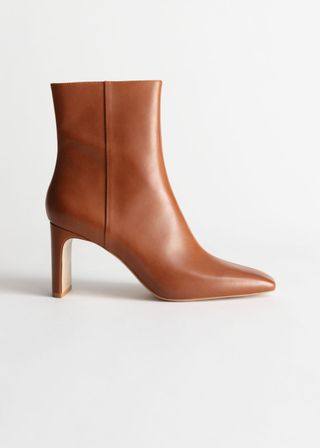 & Other Stories + Square Toe Leather Ankle Boots